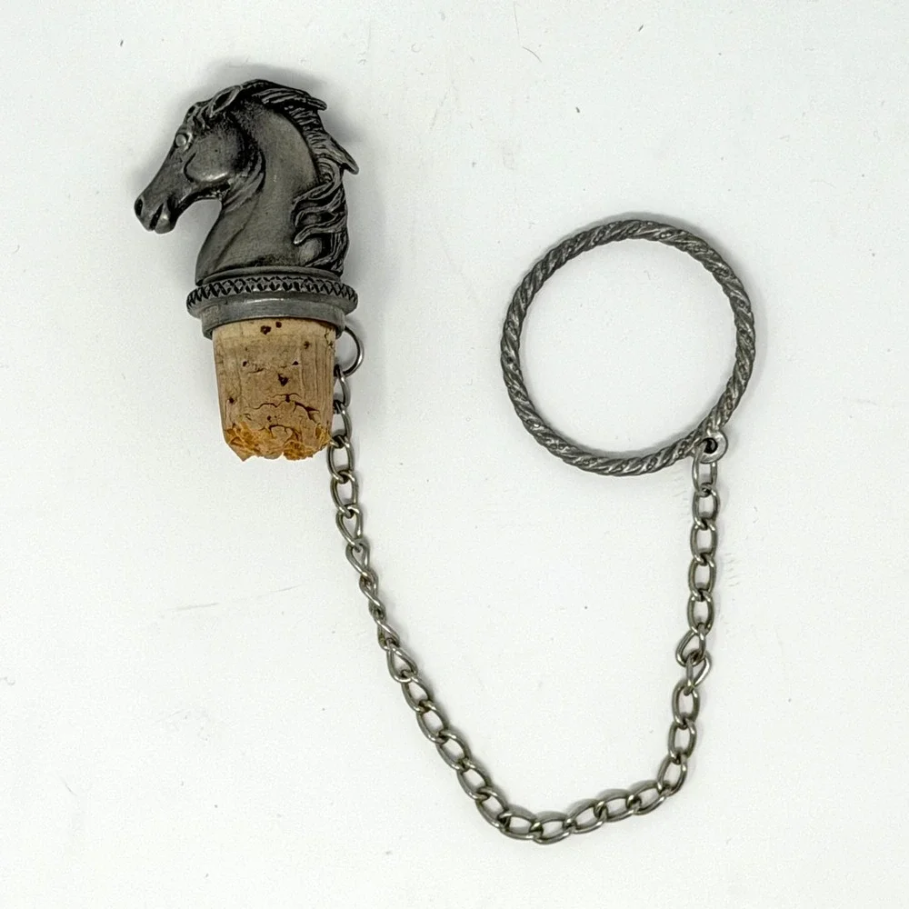 Vintage Pewter Horse Head Wine Bottle Stopper 1995 Silver Equestrian Excellent